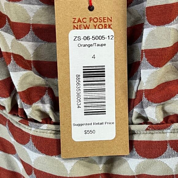 Zac Posen Z Spoke Mini Dress Size 4 Orange Taupe Geometric Stripe Fit Flare RARE - Picture 15 of 16